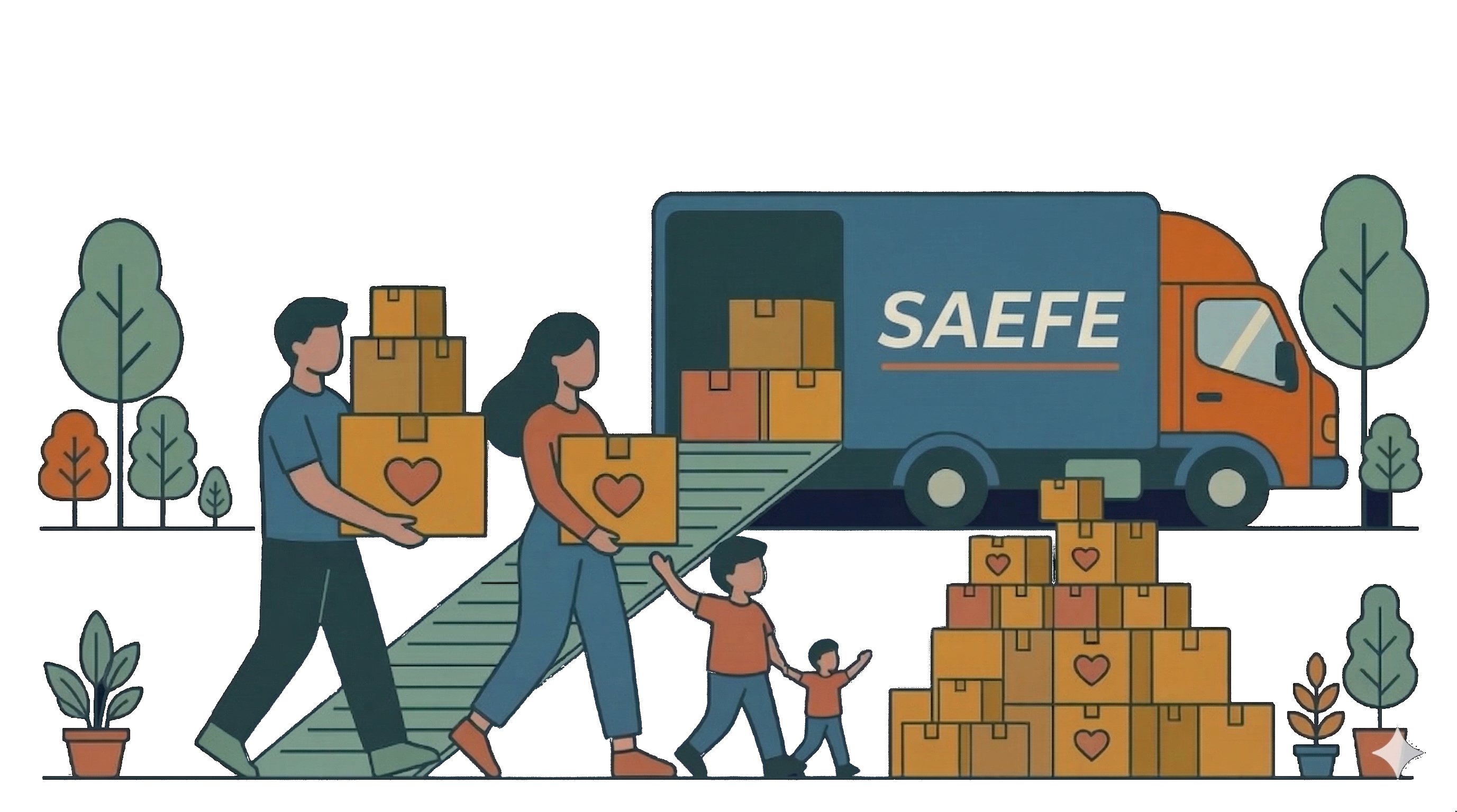 Saefe Mudanzas — familia y camión de mudanza