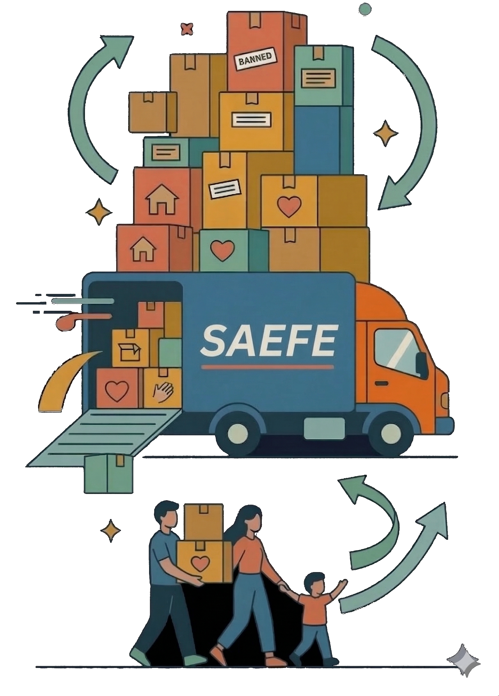 Saefe Mudanzas — familia y camión de mudanza